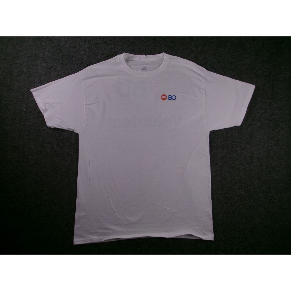 Becton Dickinson Shirt Mens L White BD Volunteer Short Sleeve Crew Tee Logo